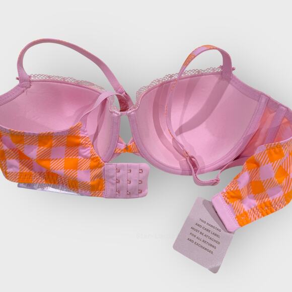 Savage X Fenty Gingham Remix Padded Low Balconette Bra | 36DD | Pink Orange - Picture 4 of 5